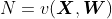 N=v(\boldsymbol{X},\boldsymbol{W})