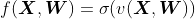 f(\boldsymbol{X},\boldsymbol{W})=\sigma(v(\boldsymbol{X},\boldsymbol{W}))