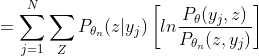 =\sum_{j=1}^{N} \sum_{Z}P_{\theta_n}(z|y_j) \left[ ln\frac{P_{\theta}(y_j,z)}{P_{\theta_n}(z,y_j)} \right ]
