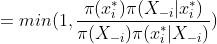 =min(1,\frac{\pi(x_{i}^{*})\pi (X_{-i}|x_{i}^{*}) }{\pi(X_{-i})\pi (x_{i}^{*}|X_{-i}) })