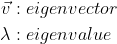 \begin{align*} \vec{v} &: eigenvector \\ \lambda &: eigenvalue \end{align*}
