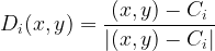 \large D_i(x,y) = \frac{(x,y) - C_i}{\left | (x,y) - C_i \right |}