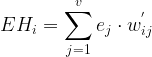 \large EH_{i}=\sum_{j=1}^{v}e_{j}\cdot w_{ij}^{'}
