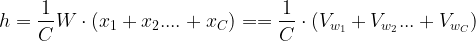 \large h=\frac{1}{C}W\cdot (x_{1}+x_{2}....+x_{C})==\frac{1}{C}\cdot (V_{w_{1}}+V_{w_{2}}...+V_{w_{C}})