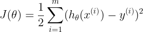 \large J(\theta) = \frac{1}{2}\sum_{i=1}^m(h_\theta(x^{(i)}) - y^{(i)})^2