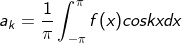a_k=\frac{1}{\pi }\int _{-\pi}^{\pi}f(x)coskxdx