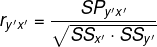 r_{y'x'}=\frac{SP_{y'x'}}{\sqrt{SS_{{x}'}\cdot SS_{{y}'}}}