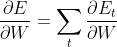 \frac{\partial{E}}{\partial{W}}=\sum_{t}{\frac{\partial{E}_{t}}{\partial{W}}}