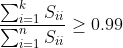\frac{\sum_{i=1}^{k}S_{ii}}{\sum_{i=1}^{n}S_{ii}}\geq 0.99