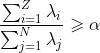 \frac{\sum_{i=1}^Z \lambda _ i}{\sum_{j=1}^N \lambda _ j} \geqslant \alpha