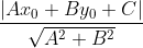 \frac{|Ax_0+By_0+C|}{\sqrt{A^2+B^2}}