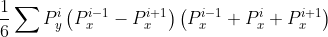 \frac{1}{6}\sum P_y^{i}\left(P^{i-1}_x-P_x^{i+1} \right )\left(P_x^{i-1}+P_x^i+P_x^{i+1} \right )