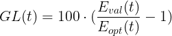 \large GL(t) = 100 \cdot (\frac{E_{val}(t)}{E_{opt}(t)} - 1)