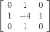 \left[\begin{array}{ccc}{0} & {1} & {0} \\ {1} & {-4} & {1} \\ {0} & {1} & {0}\end{array}\right]