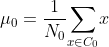 \mu _{0} = \frac{1}{N_{0}} \underset{x\in C_{0}}{\sum}x