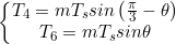 \small \left\{\begin{matrix} T_{4}=mT_{s}sin\left ( \frac{\pi }{3}-\theta \right ) \\T_{6}=mT_{s}sin\theta \end{matrix}\right.