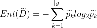 Ent(\widetilde{D})=-\sum_{k=1}^{|y|} \widetilde{p_{k}}log_2{}\widetilde{p_{k}}