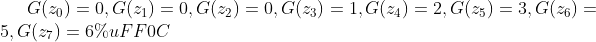 G(z_{0}) = 0,G(z_{1}) = 0,G(z_{2}) = 0,G(z_{3}) =1,G(z_{4}) = 2,G(z_{5}) = 3,G(z_{6}) = 5,G(z_{7}) = 6，