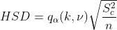 HSD=q_{\alpha }(k,\nu )\sqrt{\frac{S_{c}^{2}}{n}}