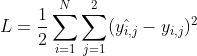 L = \frac{1}{2}\sum_{i = 1}^{N}\sum _{j=1}^{2}(\hat{y_{i,j}} - y_{i,j})^{2}