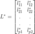 L^{*}=\begin{bmatrix} l^{*}_{11}& l^{*}_{12}\\ l^{*}_{21}& l^{*}_{22}\\ . &. \\ . &. \\ l^{*}_{p1}& l^{*}_{p2} \end{bmatrix}