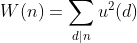 W(n)=\sum _{d|n}u^2(d)