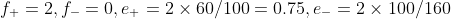 f_{+}=2,f_{-}=0,e_{+}=2\times 60/100=0.75,e_{-}=2\times 100/160