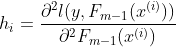 h_{i}= \frac{\partial^2 l(y,F_{m-1}(x^{(i)}))}{\partial^2 F_{m-1}(x^{(i)})}