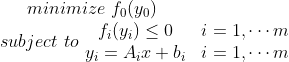 minimize\, \, f_0(y_0) \\ subject\, \, to\, \, \begin{matrix} f_i(y_i)\leq 0& i=1,\cdots m \\y_i=A_ix+b_i& i=1,\cdots m\end{matrix}
