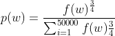 p(w)=\frac{f(w)^{\frac{3}{4}}}{\sum_{i=1}^{50000}f(w)\frac{3}{4}}