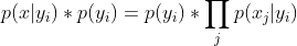 p(x|y_i)*p(y_i) = p(y_i)*\prod_j p(x_j|y_i)