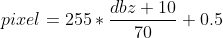 pixel = 255 * \frac{dbz+10}{70} + 0.5