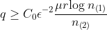 q \geq C_{0}\epsilon ^{-2}\frac{\mu r\textup{log} \: n_{\left ( 1 \right )} }{n_{\left ( 2 \right )}}
