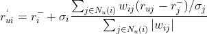 r_{ui}^` = r_{i}^-+\sigma _i\frac{\sum _{j\in N_u(i)}w_{ij}(r_{uj}-r_j^-)/\sigma _j}{\sum_{j\in N_u(i)}|w_{ij}| }