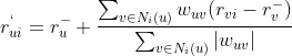 r_{ui}^` = r_{u}^-+\frac{\sum _{v\in N_i(u)}w_{uv}(r_{vi}-r_v^-)}{\sum_{v\in N_i(u)}|w_{uv}| }