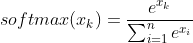 softmax(x_{k})=\frac{e^{x_{k}}}{\sum_{i=1}^{n} e^{x_{i}}}