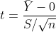 t = \frac{\bar{Y} - 0}{S / \sqrt{n}}