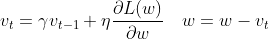 v_t = \gamma v_{t-1} + \eta \frac{\partial L(w)}{\partial w} \quad w = w - v_t